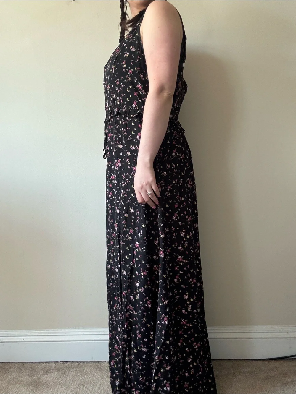 Wild Fable Black Floral Maxi Dress with Side Slit